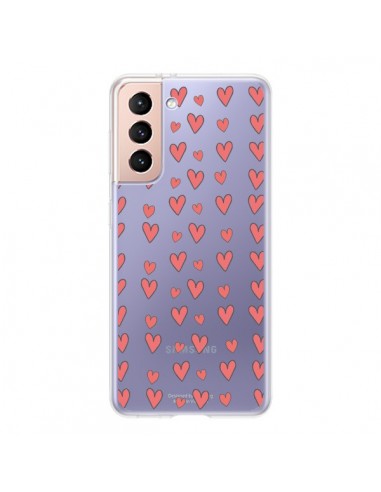 Coque Samsung Galaxy S21 5G Coeurs Heart Love Amour Rouge Transparente - Petit Griffin