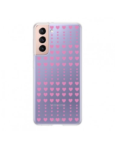 Coque Samsung Galaxy S21 5G Coeurs Heart Love Amour Rose Transparente - Petit Griffin