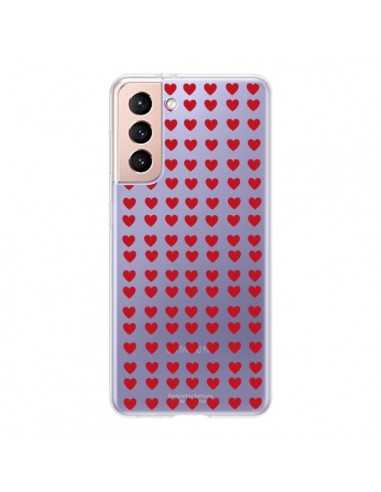 Coque Samsung Galaxy S21 5G Coeurs Heart Love Amour Red Transparente - Petit Griffin