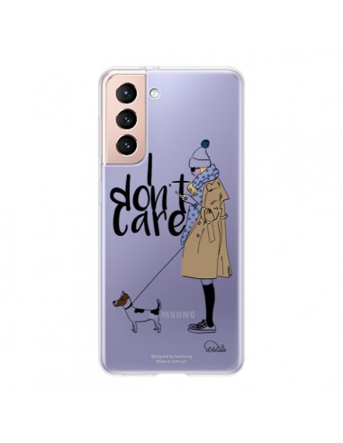 Coque Samsung Galaxy S21 5G I don't care Fille Chien Transparente - Lolo Santo