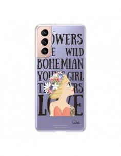 Coque Samsung Galaxy S21 5G Flowers Love Transparente -...