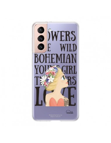 Coque Samsung Galaxy S21 5G Flowers Love Transparente - Lolo Santo