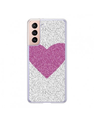Coque Samsung Galaxy S21 5G Coeur Rose Argent Love - Mary Nesrala