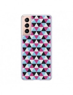 Coque Samsung Galaxy S21 5G Azteque Triangles Rose Bleu...