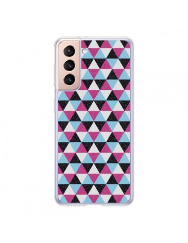 Coque Samsung Galaxy S21 5G Azteque Triangles Rose Bleu Gris - Mary Nesrala