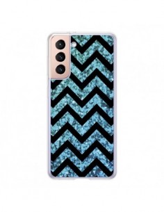 Coque Samsung Galaxy S21 5G Chevron Aqua Sparkle Triangle...