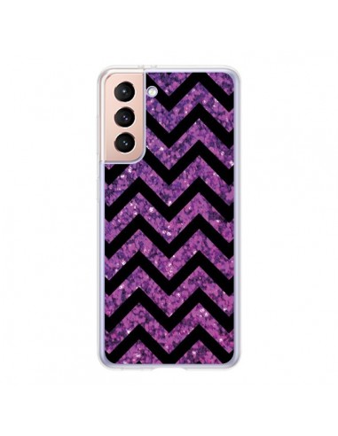 Coque Samsung Galaxy S21 5G Chevron Purple Sparkle Triangle Azteque - Mary Nesrala