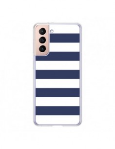 Coque Samsung Galaxy S21 5G Bandes Marinières Bleu Blanc...