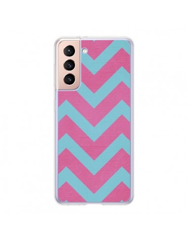 Coque Samsung Galaxy S21 5G Strawberry Chevron Rose Bleu - Mary Nesrala