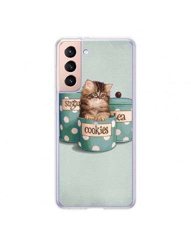 Coque Samsung Galaxy S21 5G Chaton Chat Kitten Boite Cookies Pois - Maryline Cazenave