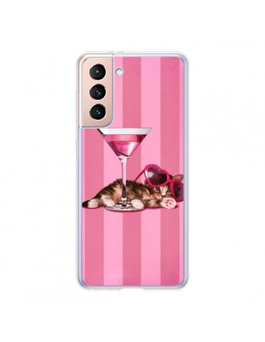 Coque Samsung Galaxy S21 5G Chaton Chat Kitten Cocktail Lunettes Coeur - Maryline Cazenave
