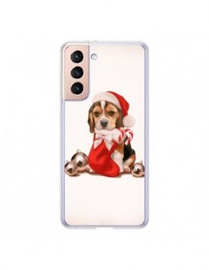 Coque Samsung Galaxy S21 5G Chien Dog Pere Noel Christmas...