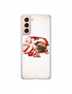 Coque Samsung Galaxy S21 5G Chien Dog Pere Noel Christmas...
