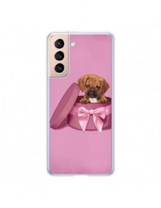 Coque Samsung Galaxy S21 5G Chien Dog Boite Noeud Triste...