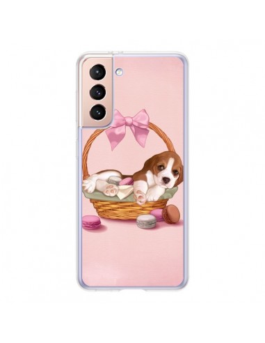 Coque Samsung Galaxy S21 5G Chien Dog Panier Noeud Papillon Macarons - Maryline Cazenave