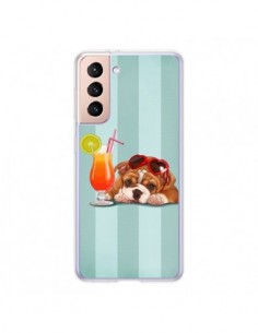 Coque Samsung Galaxy S21 5G Chien Dog Cocktail Lunettes...