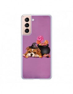 Coque Samsung Galaxy S21 5G Chien Dog Halloween Sorciere...