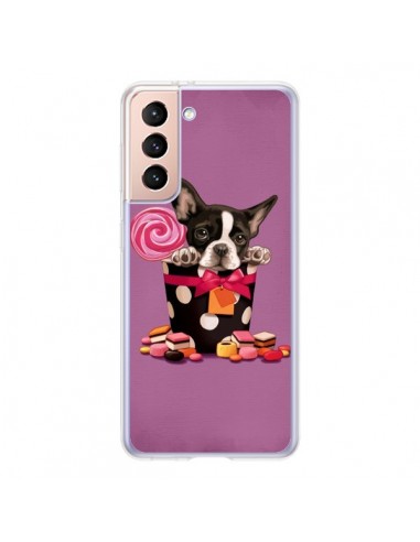 Coque Samsung Galaxy S21 5G Chien Dog Boite Noeud Papillon Pois Bonbon - Maryline Cazenave