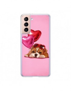 Coque Samsung Galaxy S21 5G Chien Dog Lunettes Coeur...