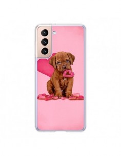 Coque Samsung Galaxy S21 5G Chien Dog Gateau Coeur Love -...