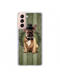 Coque Samsung Galaxy S21 5G Chien Dog Bulldog Noeud...