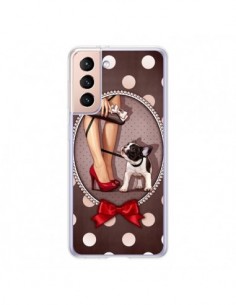 Coque Samsung Galaxy S21 5G Lady Jambes Chien Dog Pois...