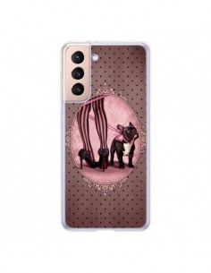Coque Samsung Galaxy S21 5G Lady Jambes Chien Dog Rose...