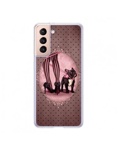 Coque Samsung Galaxy S21 5G Lady Jambes Chien Dog Rose Pois Noir - Maryline Cazenave