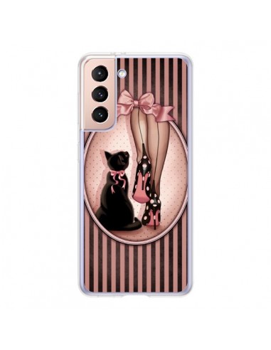 Coque Samsung Galaxy S21 5G Lady Chat Noeud Papillon Pois Chaussures - Maryline Cazenave