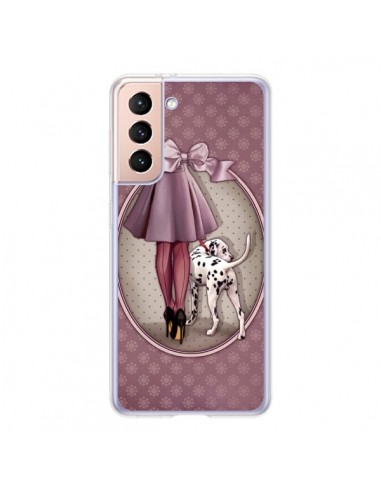 Coque Samsung Galaxy S21 5G Lady Chien Dog Dalmatien Robe Pois - Maryline Cazenave