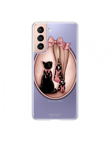 Coque Samsung Galaxy S21 5G Lady Chat Noeud Papillon Pois Chaussures Transparente - Maryline Cazenave