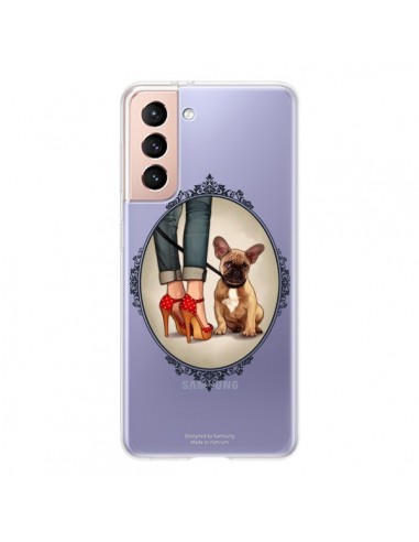 Coque Samsung Galaxy S21 5G Lady Jambes Chien Bulldog Dog Transparente - Maryline Cazenave