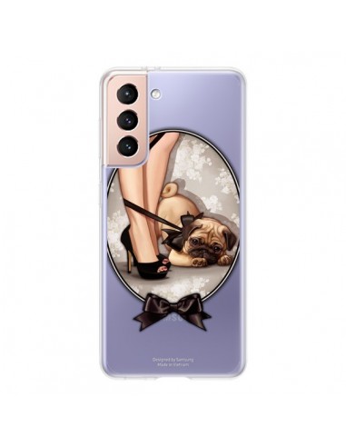 Coque Samsung Galaxy S21 5G Lady Jambes Chien Bulldog Dog Noeud Papillon Transparente - Maryline Cazenave