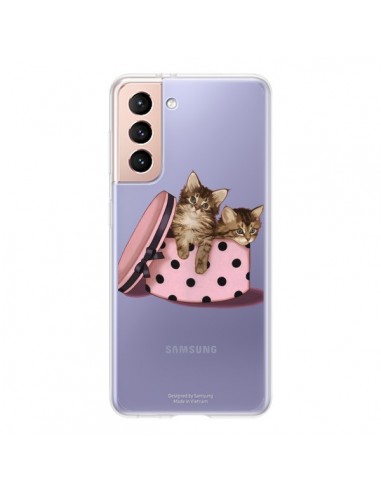 Coque Samsung Galaxy S21 5G Chaton Chat Kitten Boite Pois Transparente - Maryline Cazenave