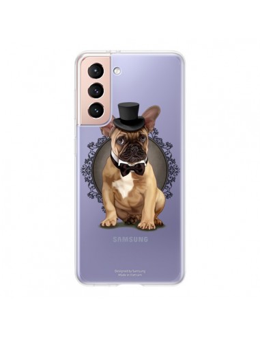Coque Samsung Galaxy S21 5G Chien Bulldog Noeud Papillon Chapeau Transparente - Maryline Cazenave