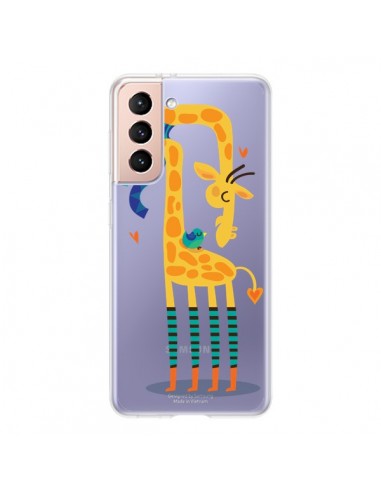 Coque Samsung Galaxy S21 5G L'oiseau et la Girafe Amour Love Transparente - Maria Jose Da Luz