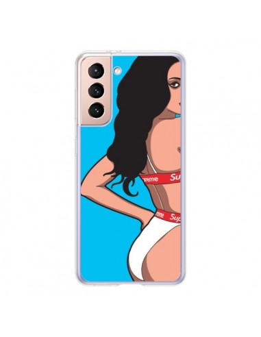 Coque Samsung Galaxy S21 5G Pop Art Femme Bleu - Mikadololo