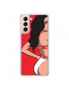 Coque Samsung Galaxy S21 5G Pop Art Femme Rouge - Mikadololo