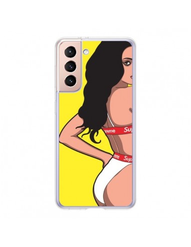 Coque Samsung Galaxy S21 5G Pop Art Femme Jaune - Mikadololo