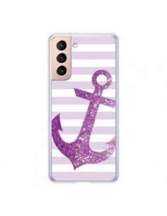 Coque Samsung Galaxy S21 5G Ancre Rose Navire - Monica...