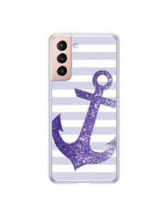 Coque Samsung Galaxy S21 5G Ancre Violet Navire - Monica...