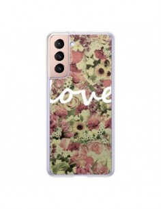 Coque Samsung Galaxy S21 5G Love Blanc Flower - Monica...