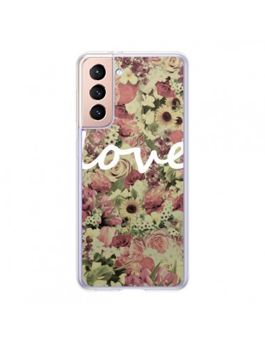 Coque Samsung Galaxy S21 5G Love Blanc Flower - Monica Martinez