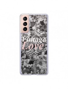 Coque Samsung Galaxy S21 5G Vintage Love Noir Flower -...