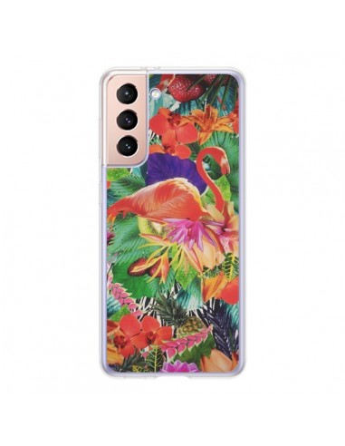 Coque Samsung Galaxy S21 5G Tropical Flamant Rose - Monica Martinez