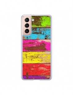Coque Samsung Galaxy S21 5G Bois Coloré Vintage -...