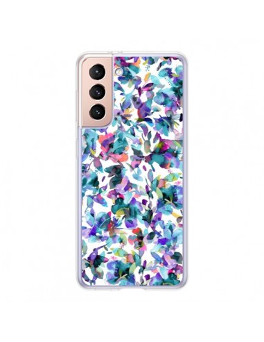 Coque Samsung Galaxy S21 5G Aquatic Flowers Blue - Ninola Design