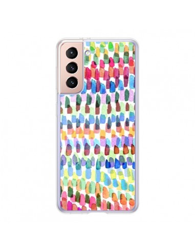 Coque Samsung Galaxy S21 5G Artsy Strokes Stripes Colorful - Ninola Design