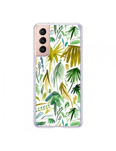 Coque Samsung Galaxy S21 5G Brushstrokes Tropical Palms Green - Ninola Design