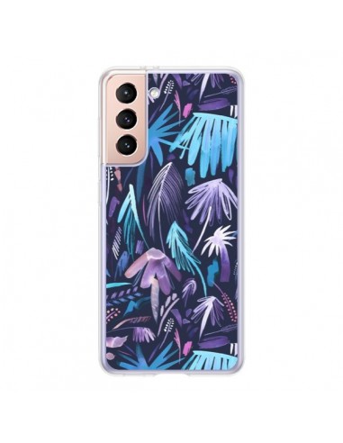 Coque Samsung Galaxy S21 5G Brushstrokes Tropical Palms Navy - Ninola Design